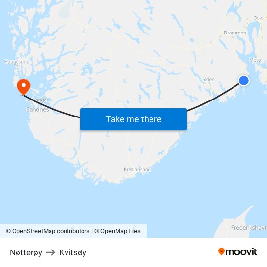 Nøtterøy to Kvitsøy map