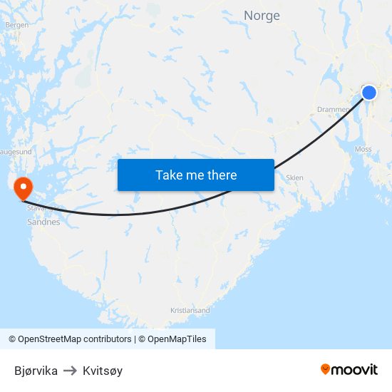 Bjørvika to Kvitsøy map