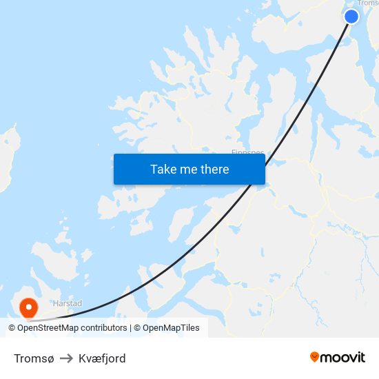 Tromsø to Kvæfjord map