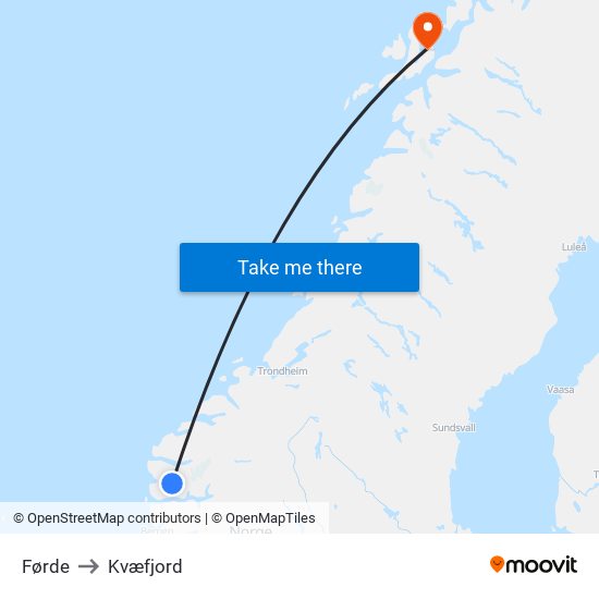 Førde to Kvæfjord map