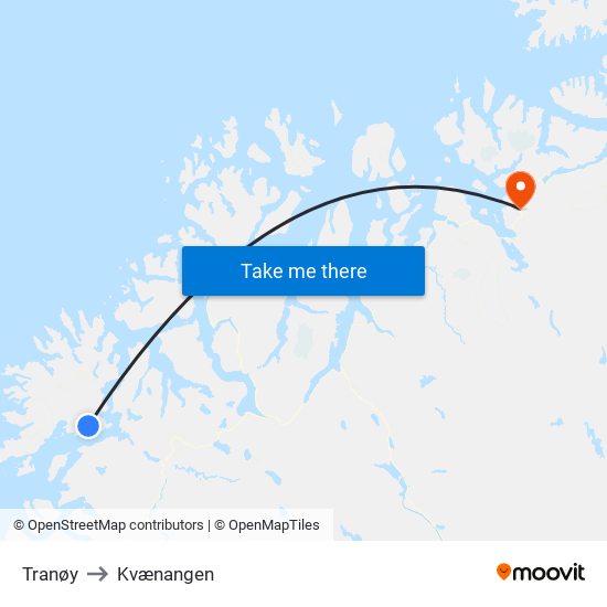 Tranøy to Kvænangen map