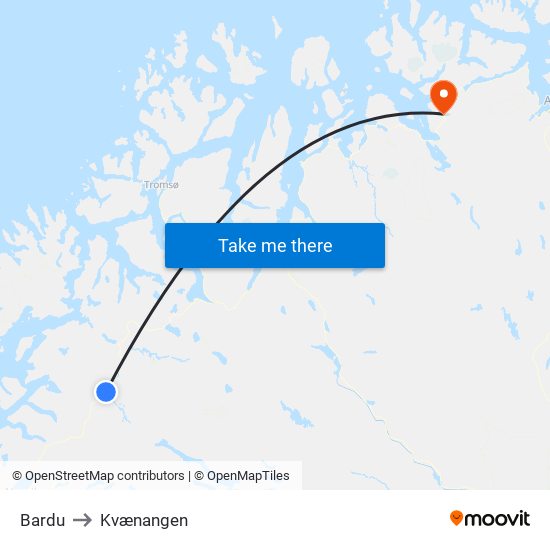 Bardu to Kvænangen map