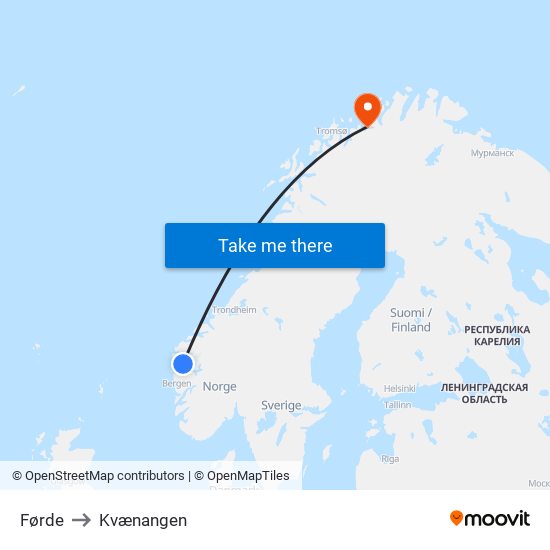 Førde to Kvænangen map