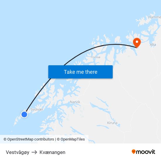 Vestvågøy to Kvænangen map