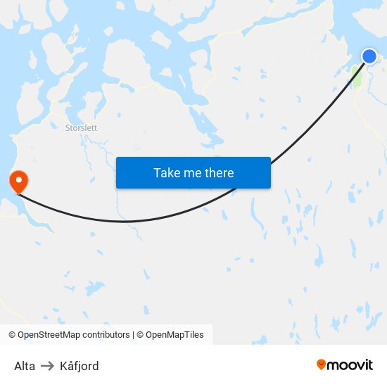 Alta to Kåfjord map