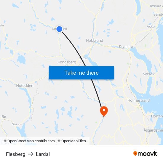 Flesberg to Lardal map