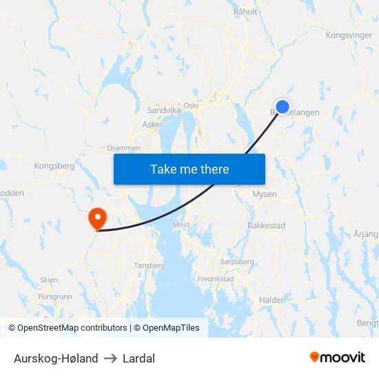 Aurskog-Høland to Lardal map