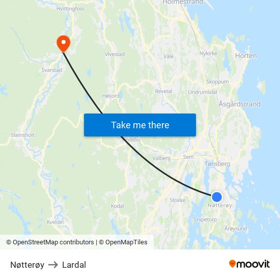 Nøtterøy to Lardal map