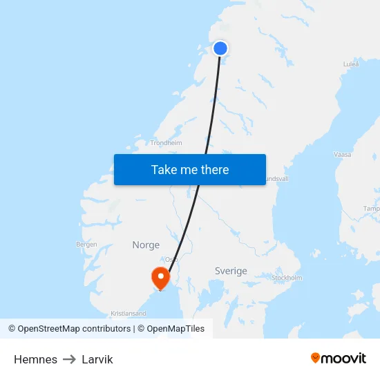 Hemnes to Larvik map