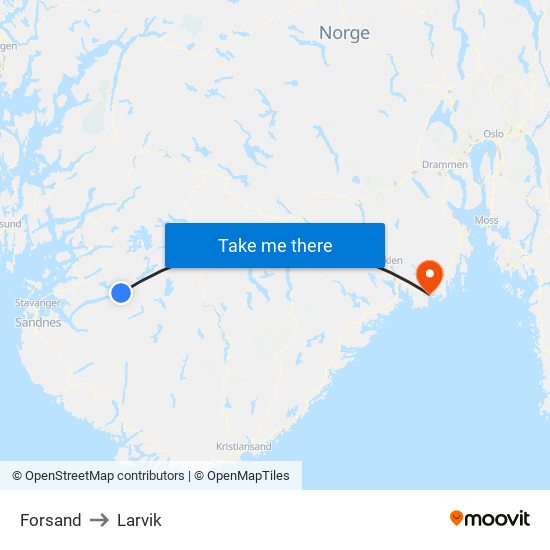 Forsand to Larvik map