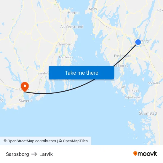 Sarpsborg to Larvik map