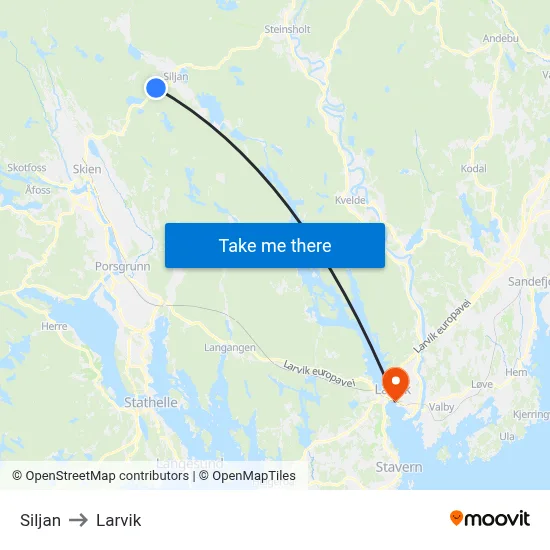 Siljan to Larvik map