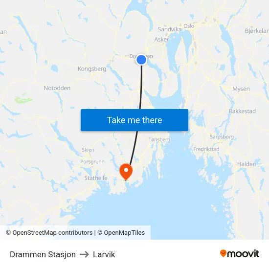 Drammen Stasjon to Larvik map