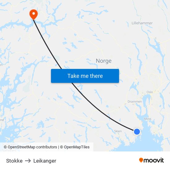 Stokke to Leikanger map