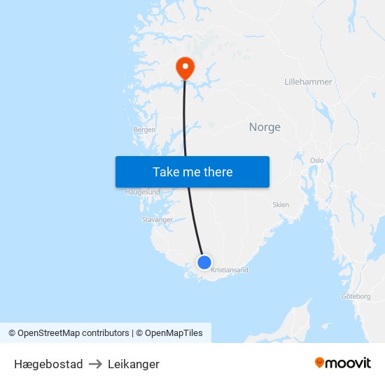 Hægebostad to Leikanger map