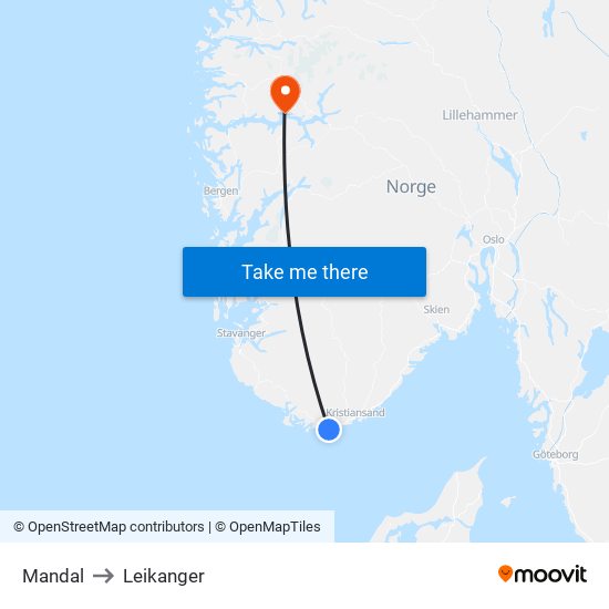 Mandal to Leikanger map