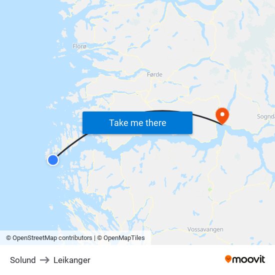 Solund to Leikanger map