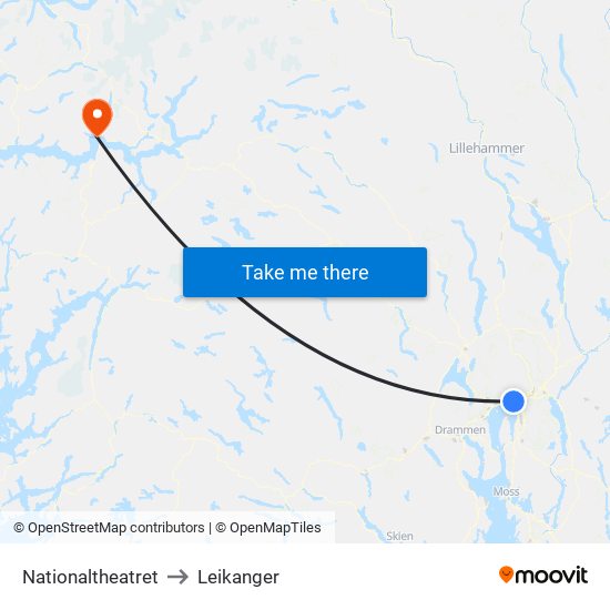 Nationaltheatret to Leikanger map