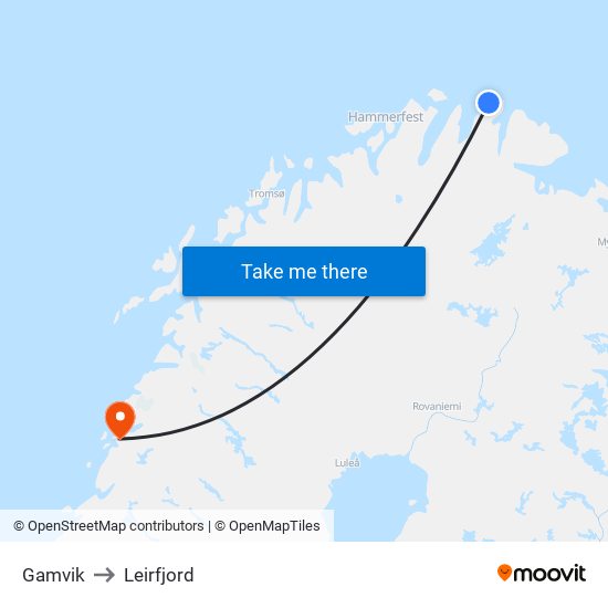 Gamvik to Leirfjord map