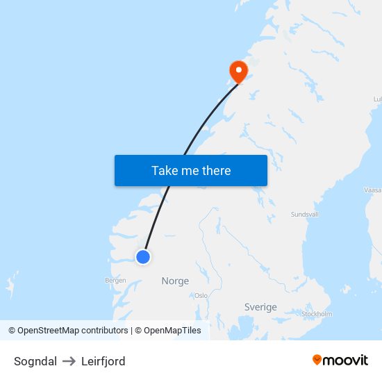 Sogndal to Leirfjord map