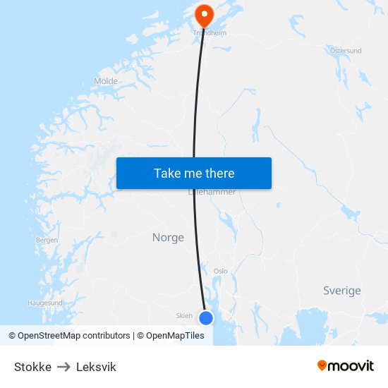 Stokke to Leksvik map