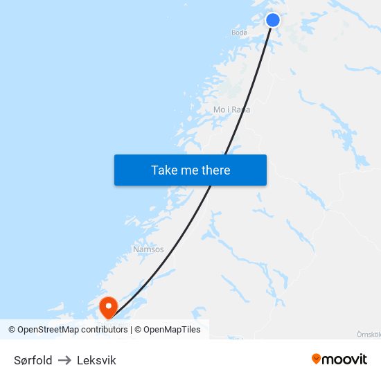 Sørfold to Leksvik map