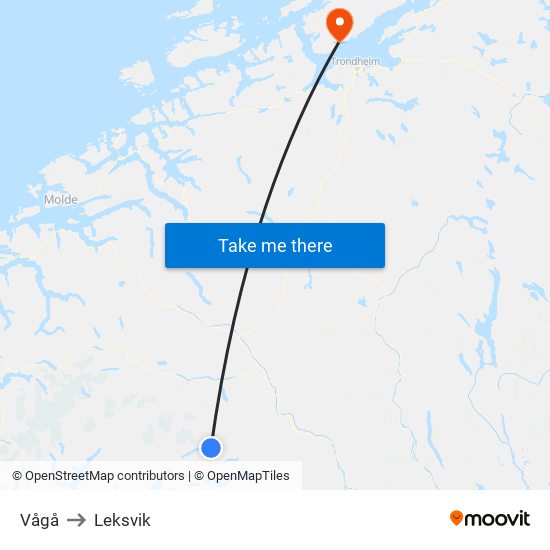 Vågå to Leksvik map