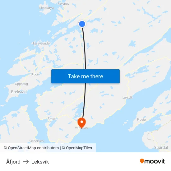 Åfjord to Leksvik map