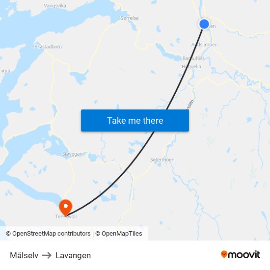 Målselv to Lavangen map