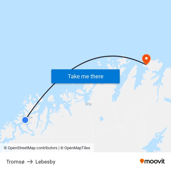 Tromsø to Lebesby map