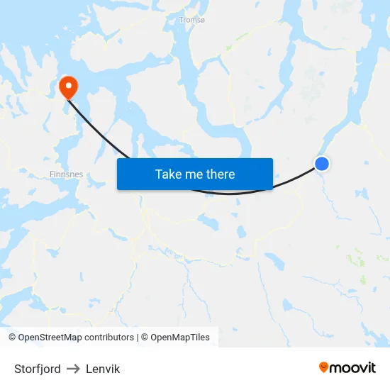 Storfjord to Lenvik map