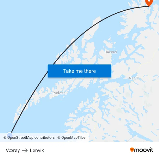 Værøy to Lenvik map