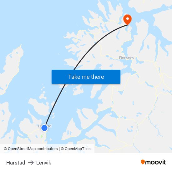 Harstad to Lenvik map