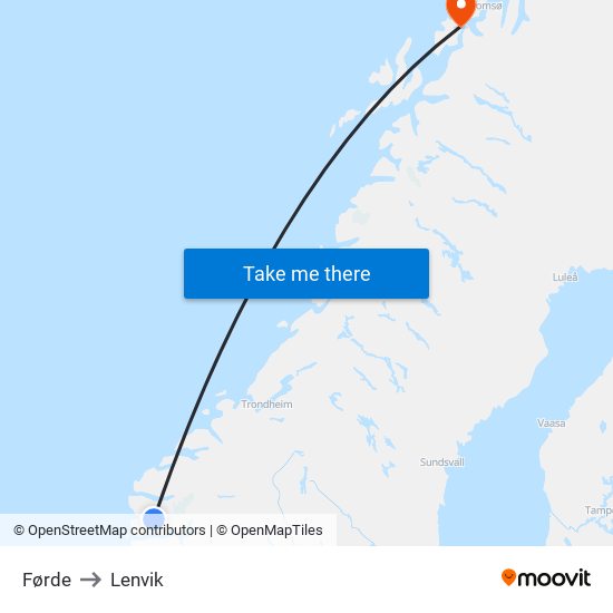 Førde to Lenvik map