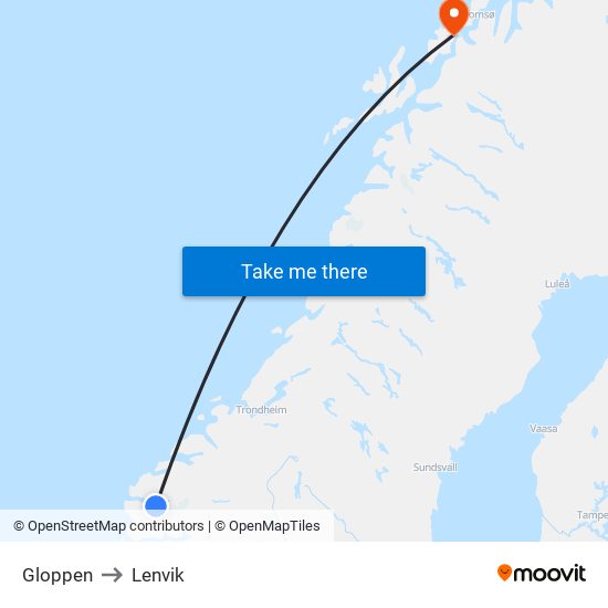 Gloppen to Lenvik map