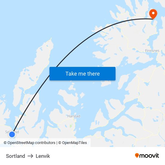 Sortland to Lenvik map