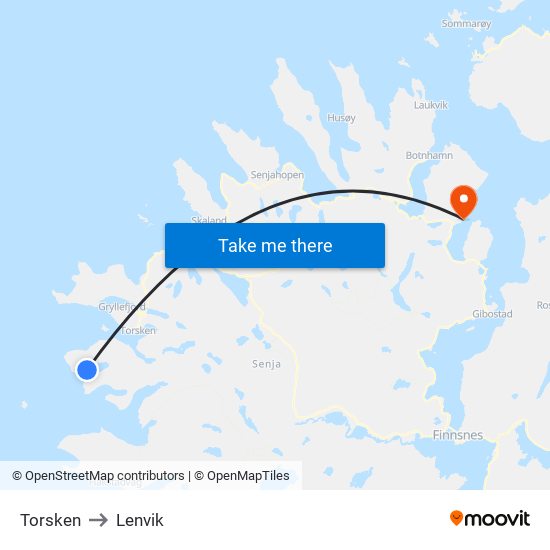 Torsken to Lenvik map