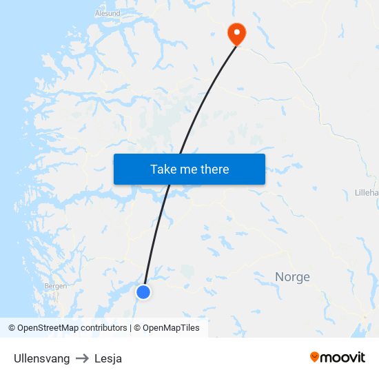 Ullensvang to Lesja map