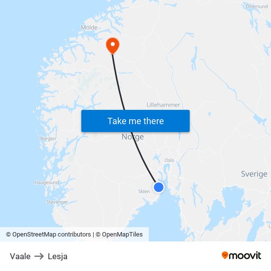 Vaale to Lesja map