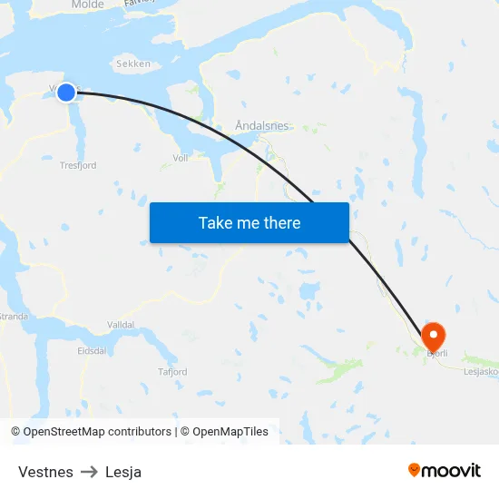 Vestnes to Lesja map