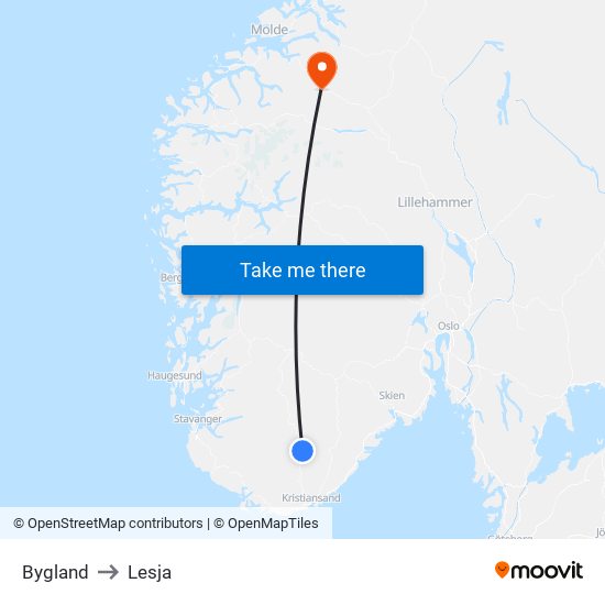 Bygland to Lesja map