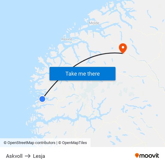 Askvoll to Lesja map