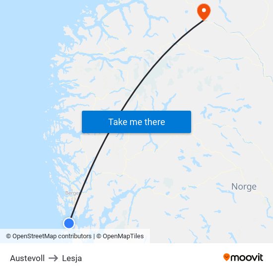 Austevoll to Lesja map