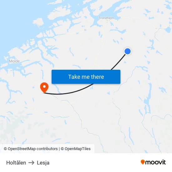 Holtålen to Lesja map