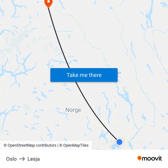 Oslo to Lesja map