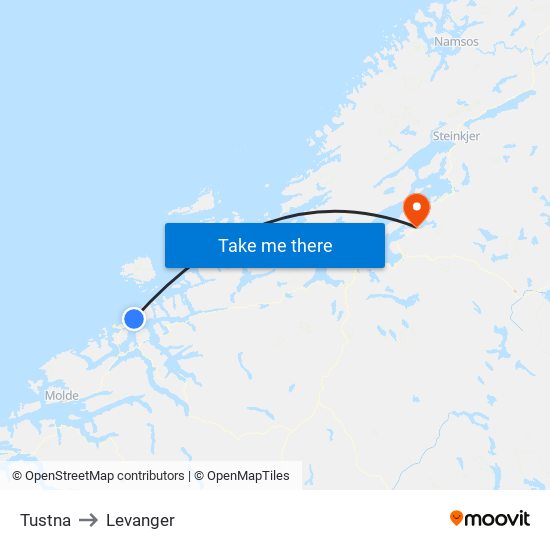 Tustna to Levanger map