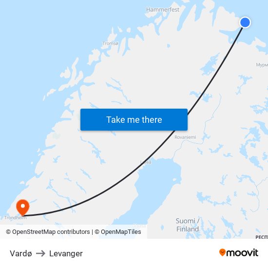 Vardø to Levanger map