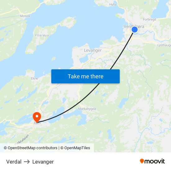 Verdal to Levanger map