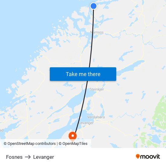 Fosnes to Levanger map