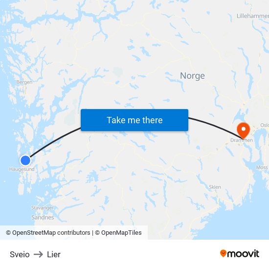 Sveio to Lier map